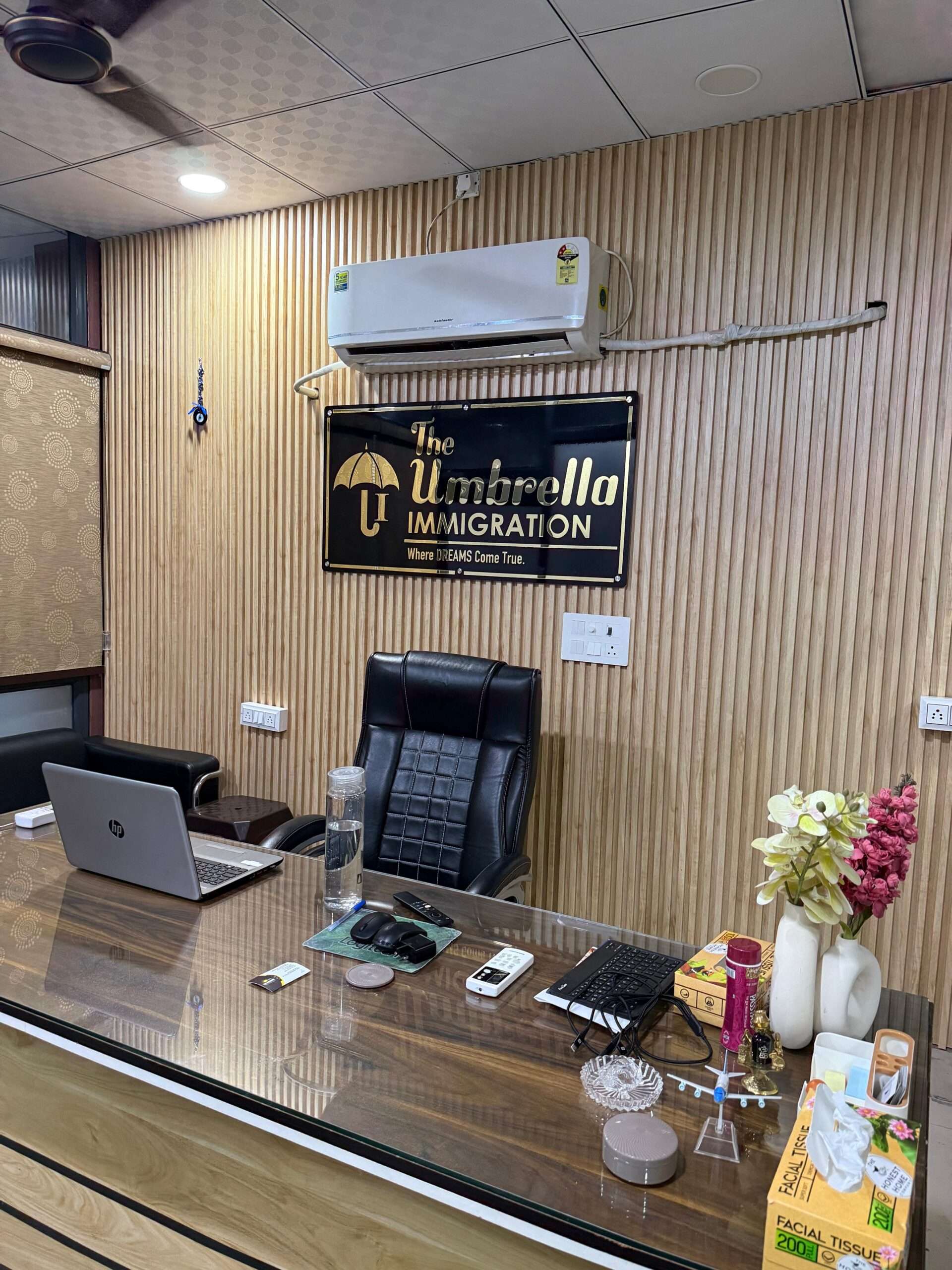 Professional meeting room with table and chairs