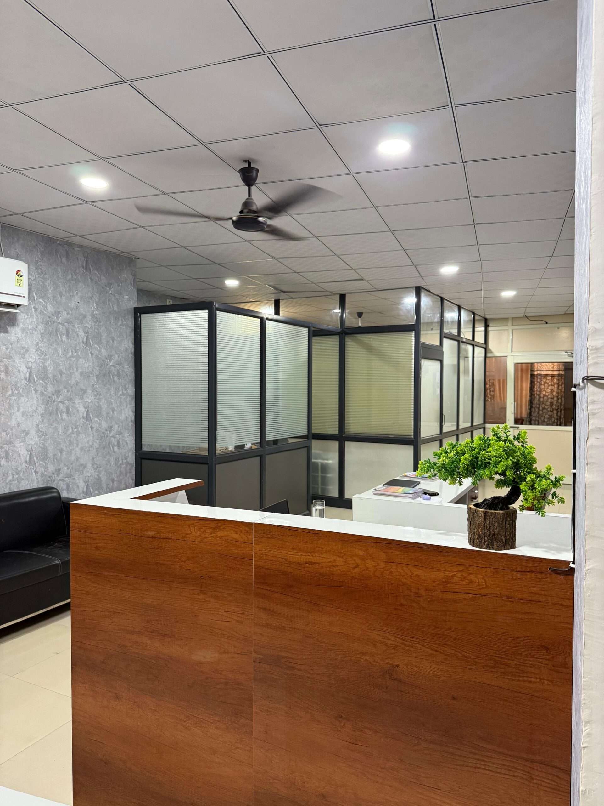Modern office reception hallway with professional decor
